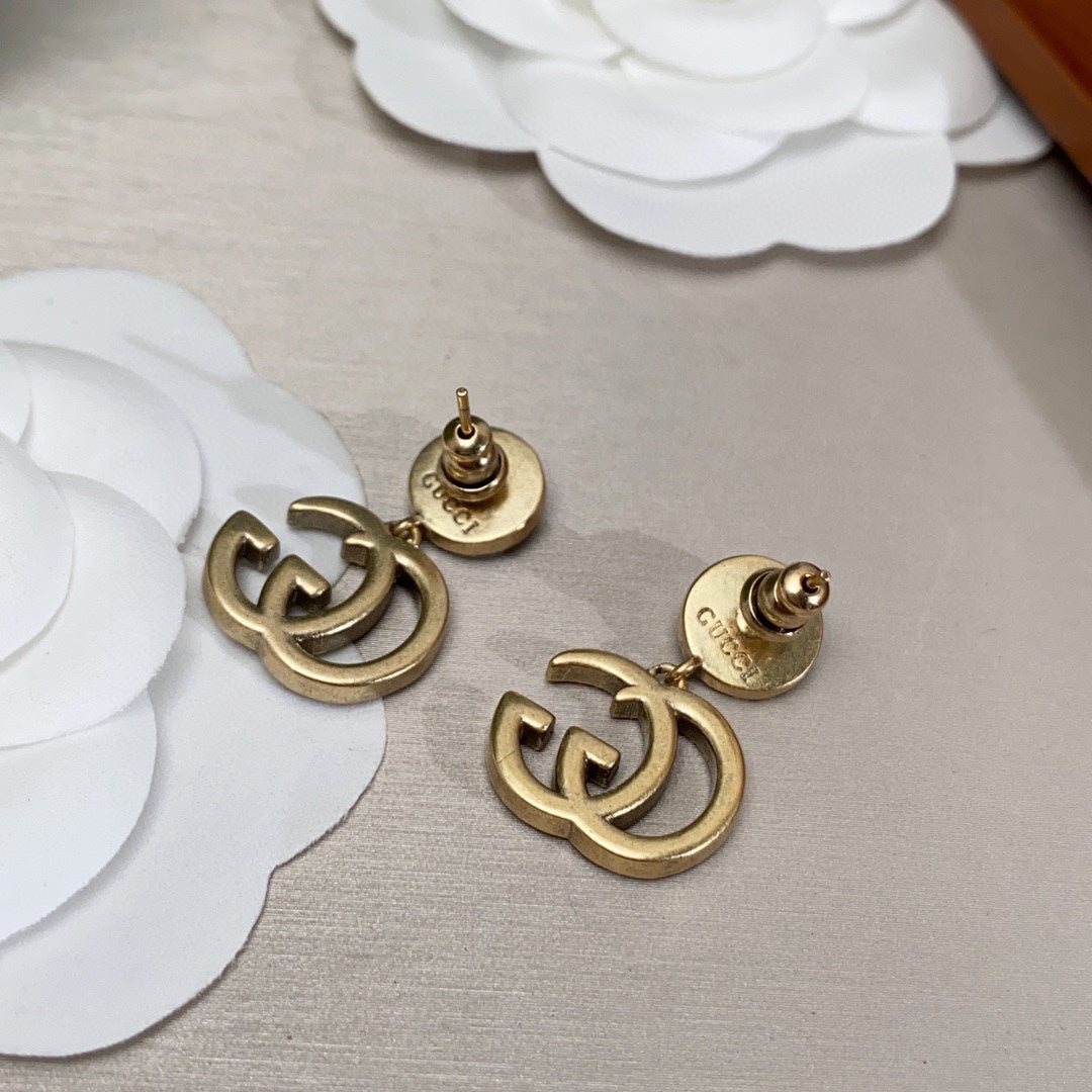18K Gucci Double Crystal Pendant Earrings
