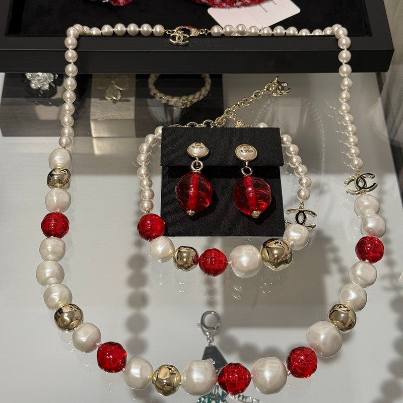 18K Chanel Red Crystal Pearl Necklace