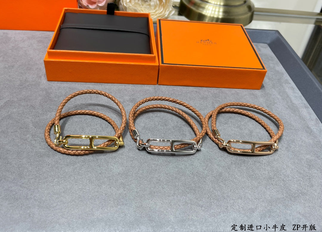 18K Hermes Roulis Double Tour Brown Bracelet