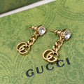 18K Gucci Double Crystal Chain Earrings