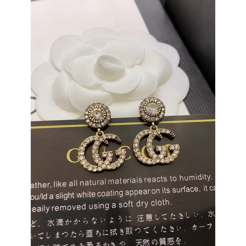 18K Gucci Double GucciCrystal Pendant Earrings