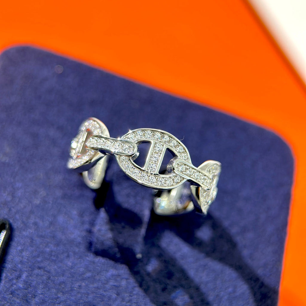 18K Hermes Chaine d'Ancre Enchainee Diamond Ring