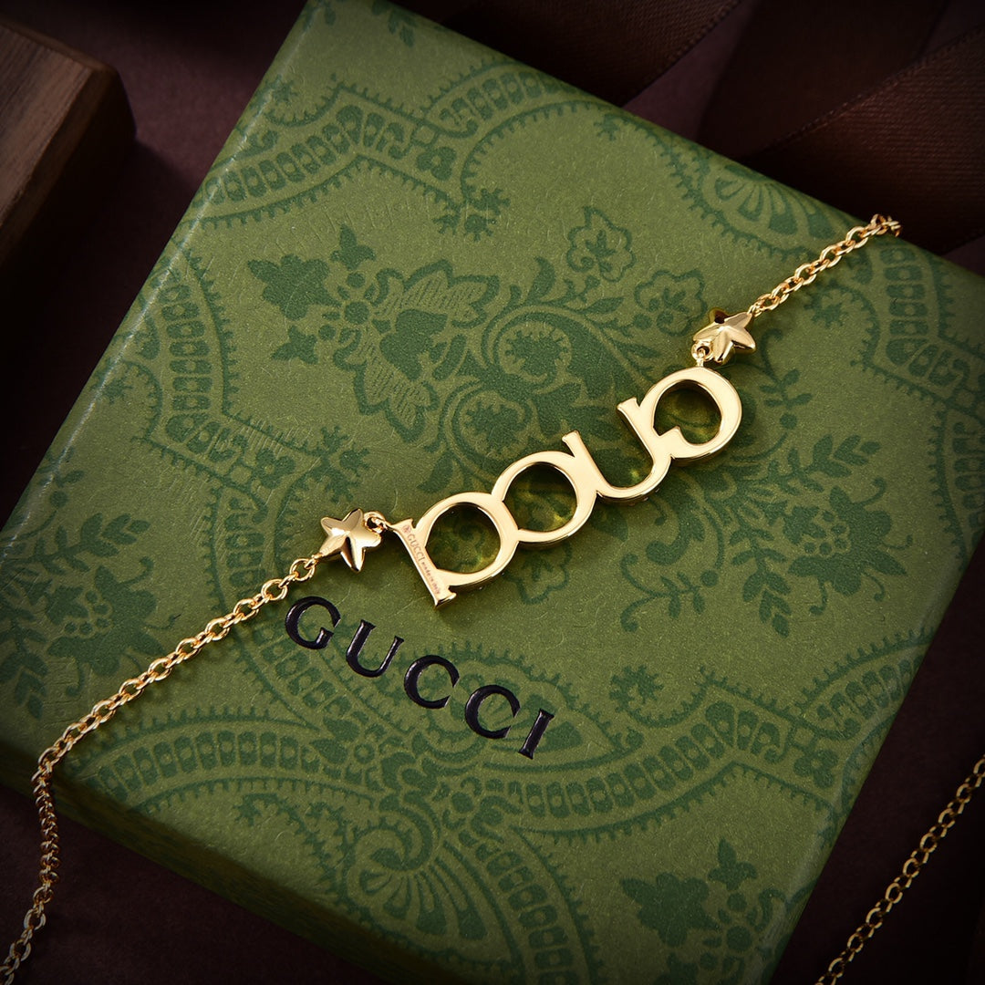 18K Gucci Double Embellished Script Letter Necklace