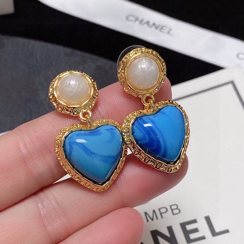 18K Chanel Blue Heart Pearl Earrings