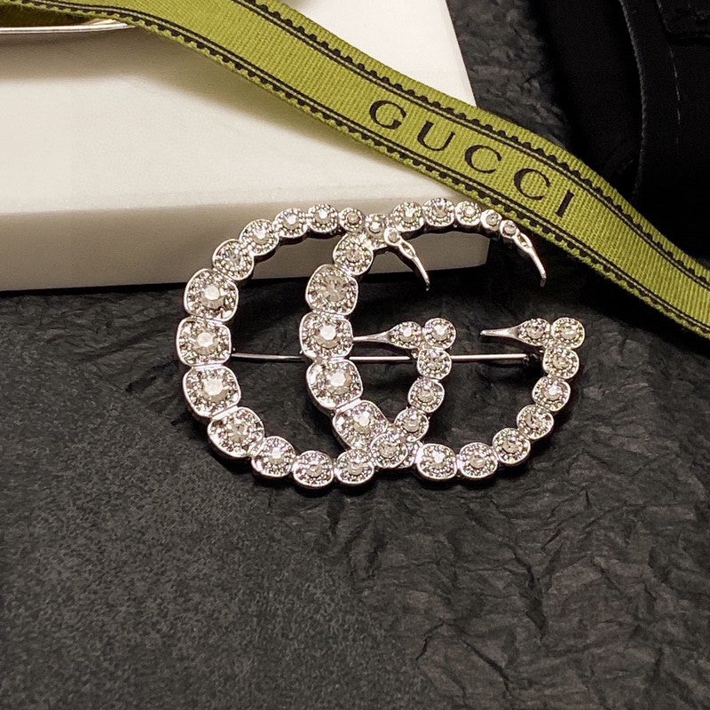18K Gucci Double Crystal Brooch