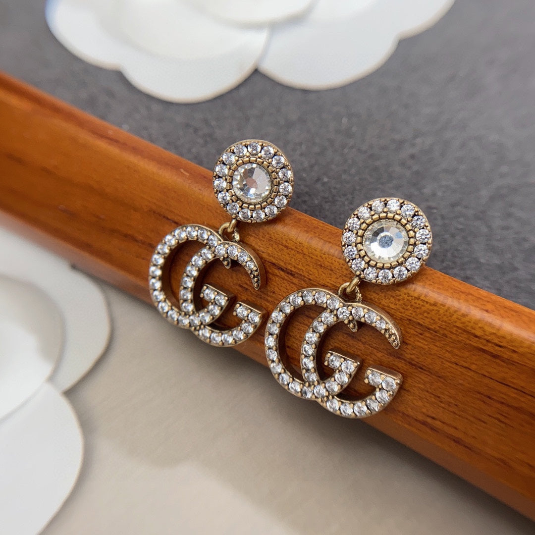 18K Gucci Double Crystal Pendant Earrings