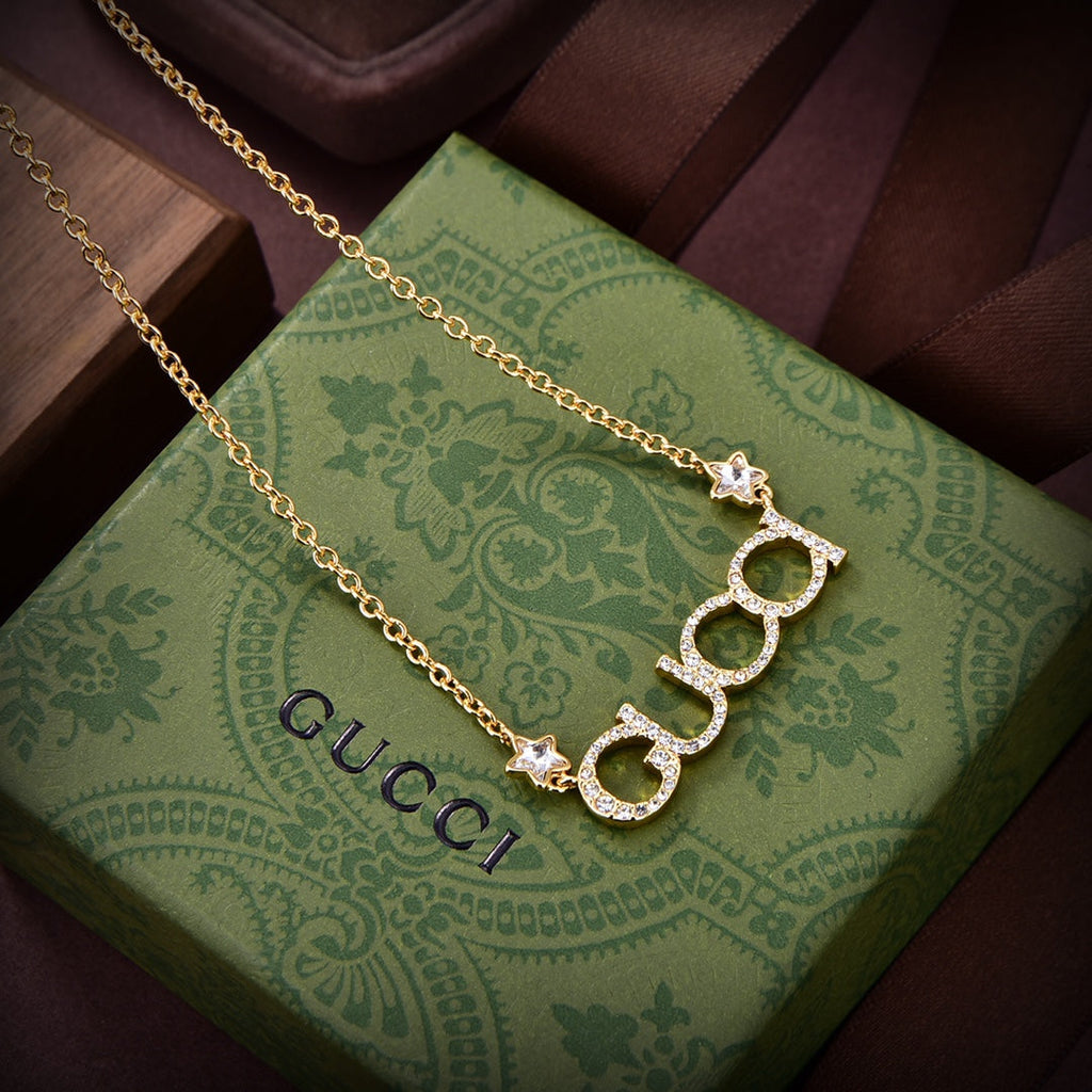 18K Gucci Double Embellished Script Letter Necklace