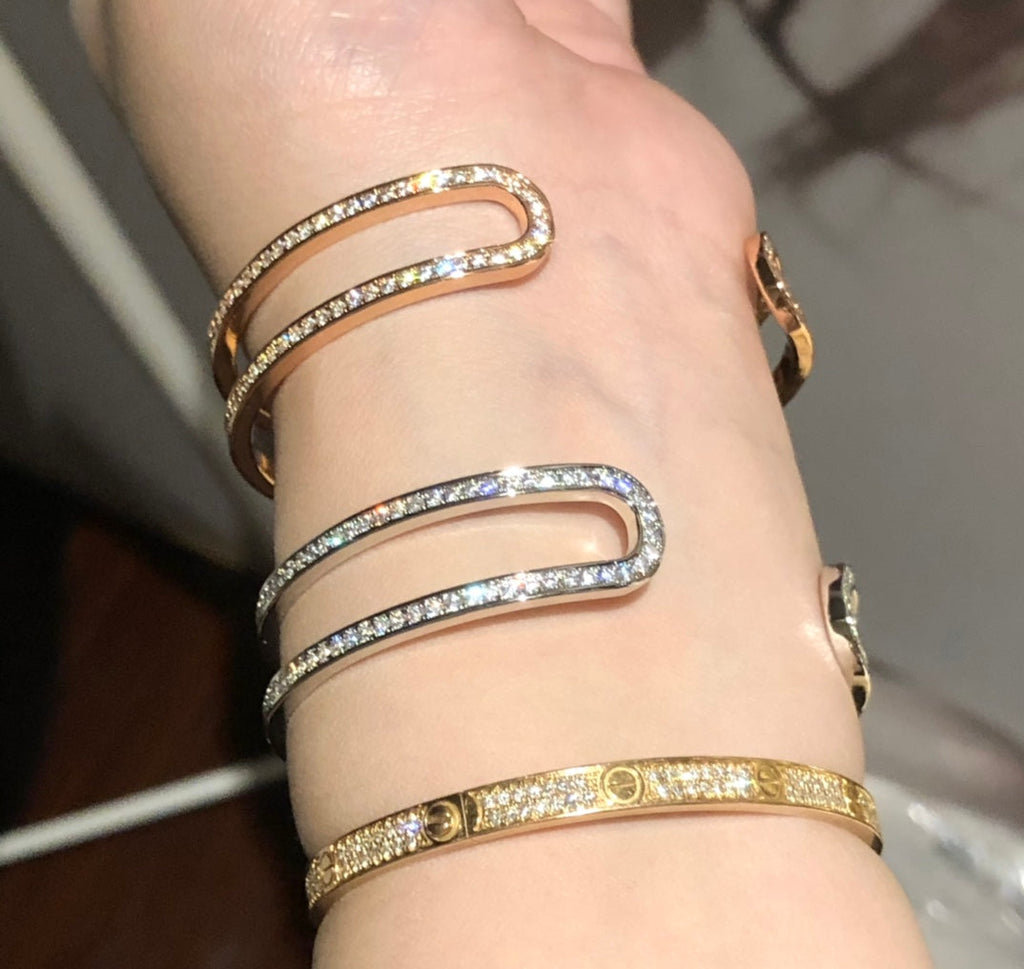 18K Hermes Ever Chain D¡ ̄ancre Cuff Diamond Bracelet
