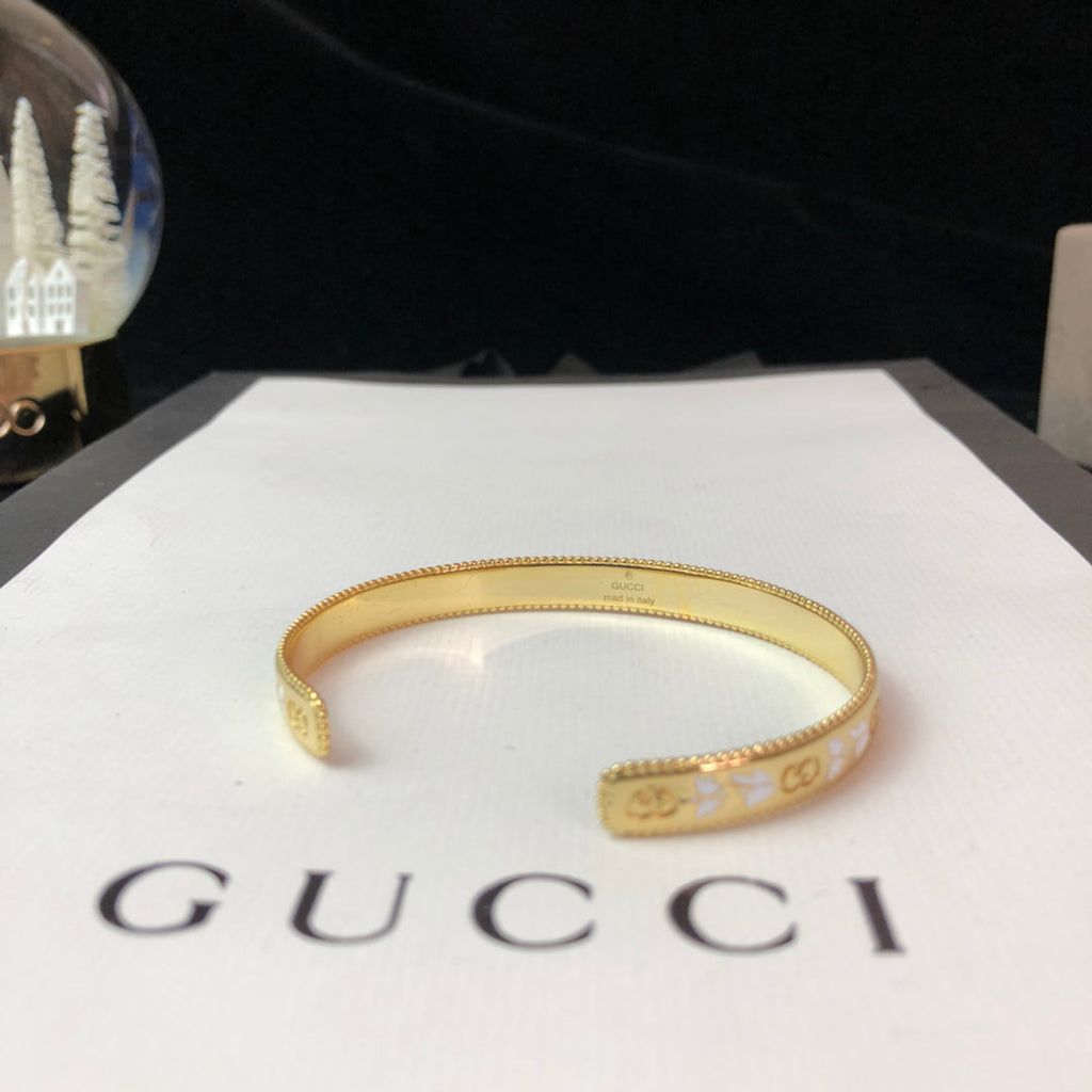 18K Gucci Double Icon Blossom Enamel Bangle Bracelet