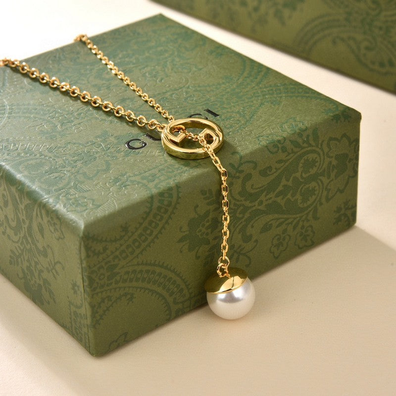 18K Gucci Double Blondie Pearl Drop Necklace