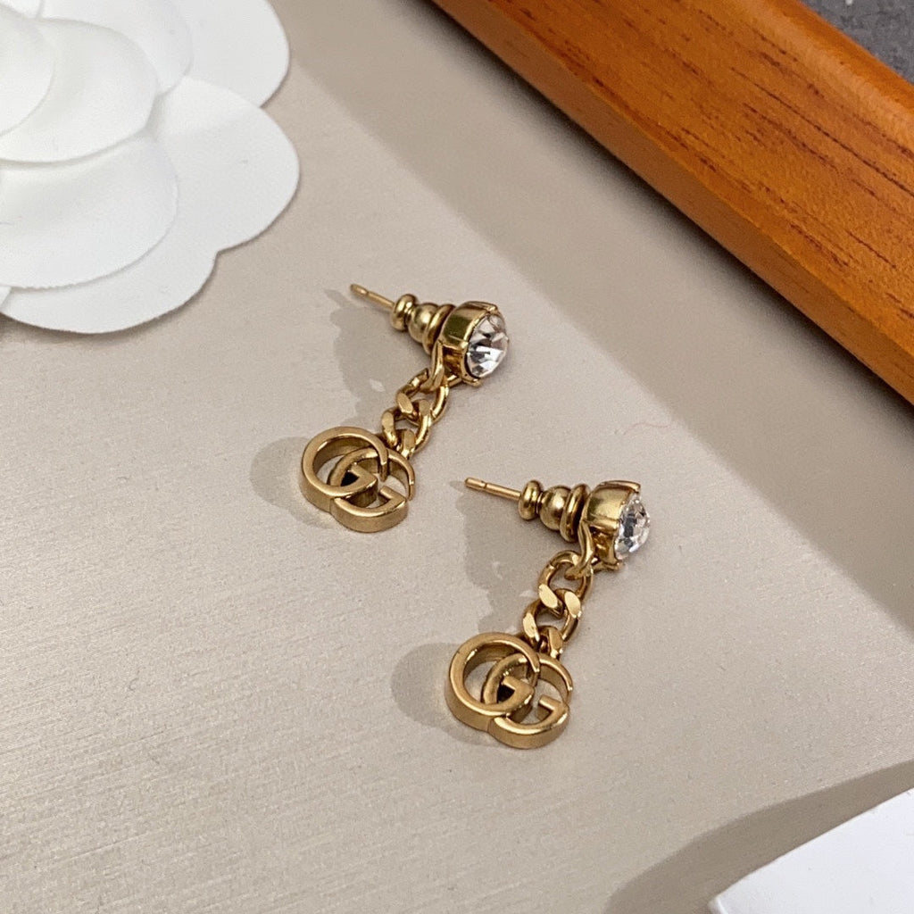 18K Gucci Double Crystal Chain Earrings