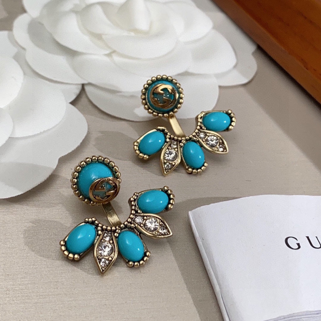 18K Gucci Double Blue Flowers Earrings