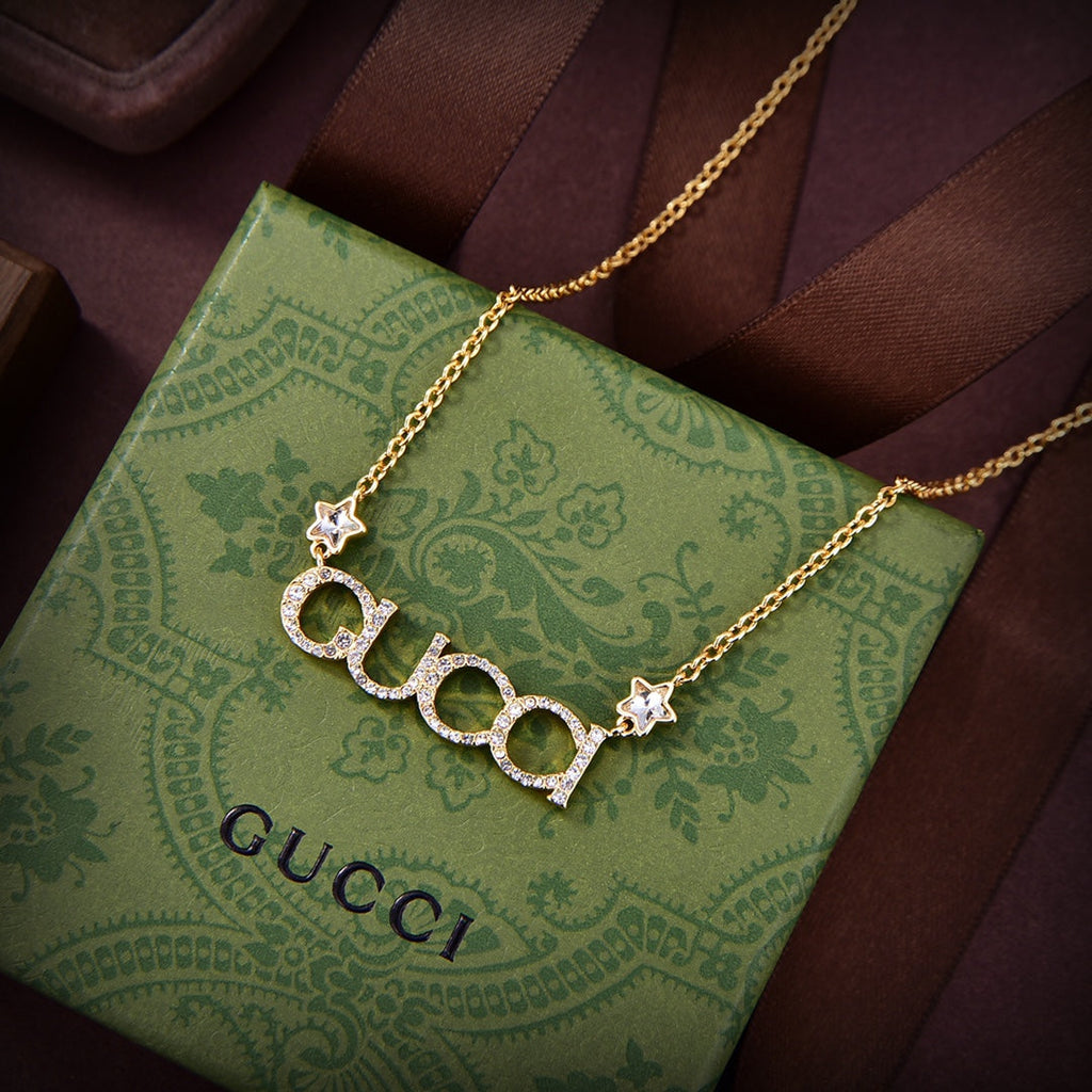 18K Gucci Double Embellished Script Letter Necklace