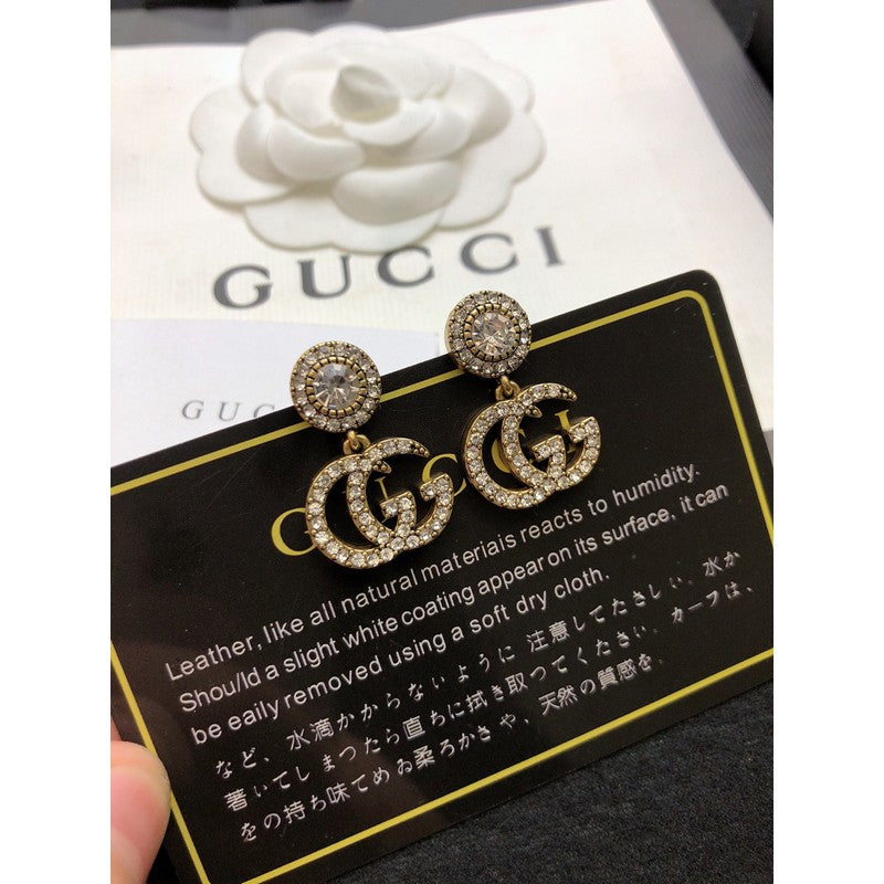 18K Gucci Double GucciCrystal Pendant Earrings