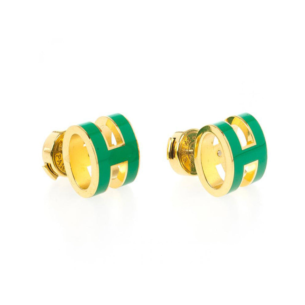 18K Hermes Mini Pop Green Earrings
